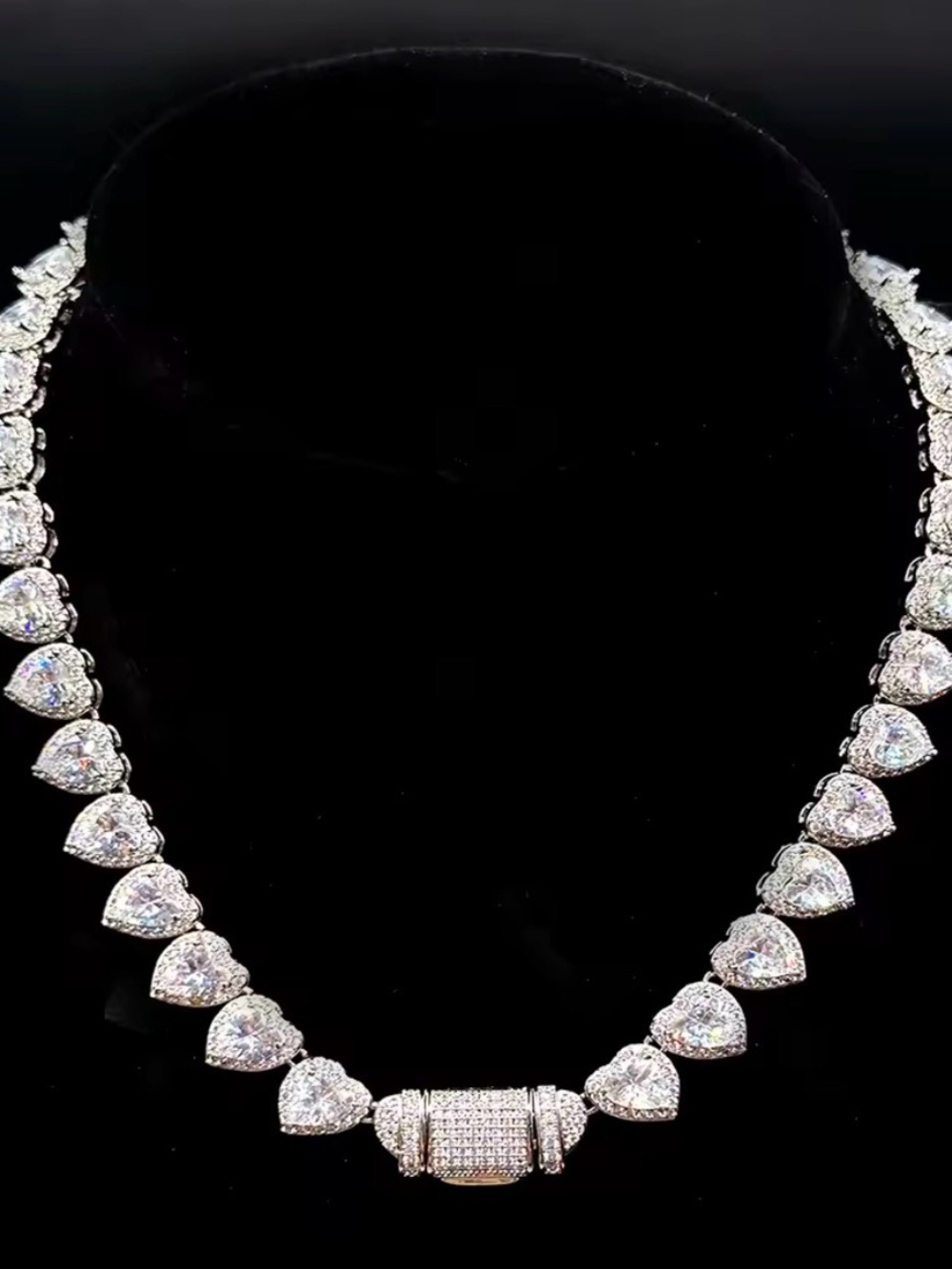 Heart Halo CZ Tennis Necklace in Silver 16inch